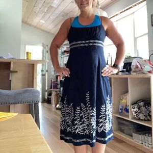 Classy navy blue and cream dress